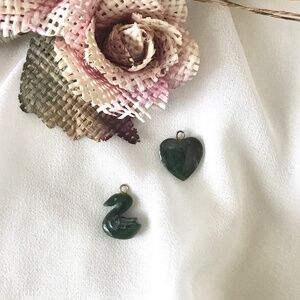Vintage Jade Heart & Swan Pendants